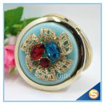 Shinny Gifts Luxury Crystal Cosmetic mirror Round Shape Metal Pocket Mirror