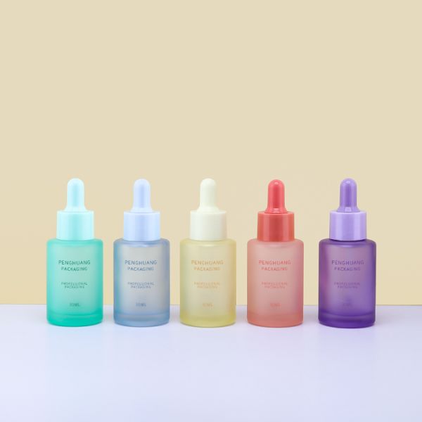 30ml Serum Dropper Bottles Frosted Colorful Skincare Packaging Glass Essential Oil