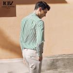 Customized Green Striped Long-Sleeved Men's Business Formal Shirt for Spring
