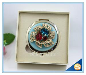 China Shinny Gifts Luxury Crystal Cosmetic mirror Round Shape Metal Pocket Mirror factory