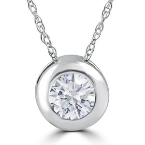 China 1/4 Ct Round CZ Solitaire Bezel Pendant Necklace 18&quot; 14k White Gold factory