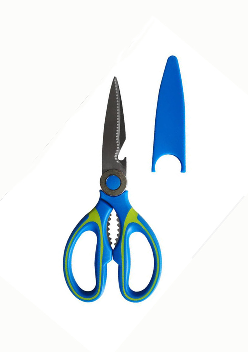 Multi purpose stainless steel scissors with PP handle black color and blue color