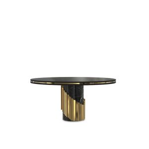 Modern Round Brass Stainless Steel Base Marble Top Dining Table