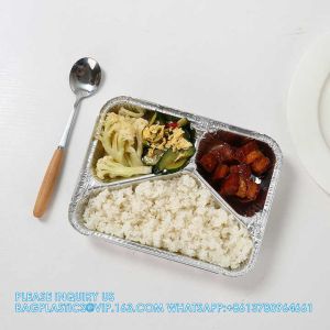 3 Compartment Aluminium Foil Food Container With Clear Dome Lid Custom Alu Foil