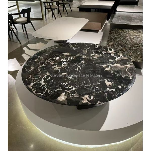Modern Polished Black Rose Marble Big Slab Dining Table Set for Villa and Hotel Design