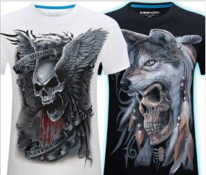 China Summer Men's 3D Personality T-shirt Short Sleeve Stereo Wolf Head Pattern Big Size Gain/ Garment factory
