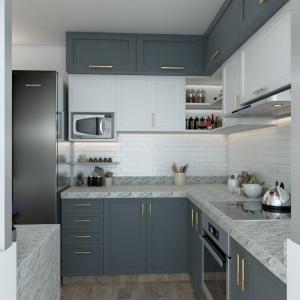 China L Shape French Style Kitchen Cabinet E1 Grade With Drawer 18mm factory