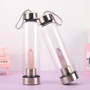 China 550 Ml Shatterproof Glass Water Bottle Gemstone Crystal Infused Energy Drink Use factory