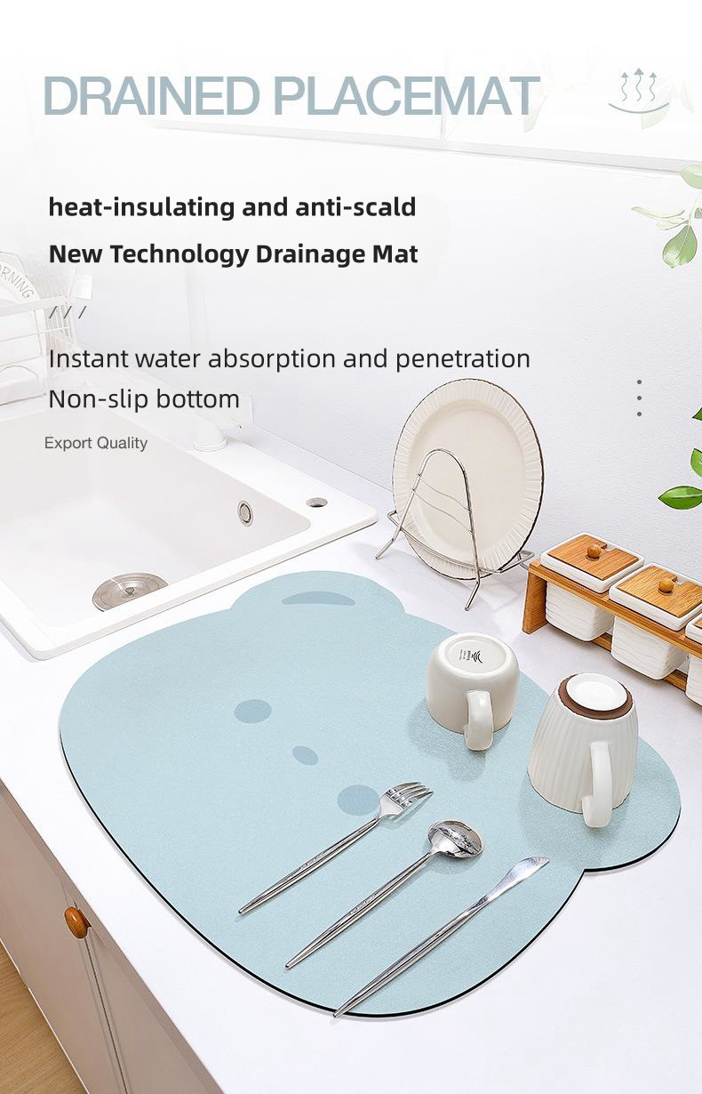 Rubber Kitchen Counter Draining Mat with Multi-Function Pattern and Yellow Color
