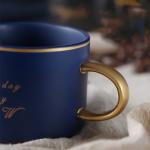Modern Luxury White Porcelain Cups And Saucers Round Gold Inlay Colored