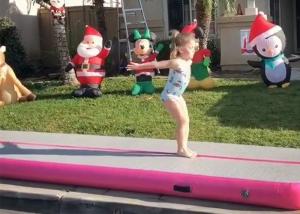 China Girl Party Gift Pink Inflatable Air Track Gym Mat For Gymnastics Or Dance Avoid Injury factory