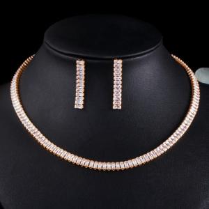 China White Gold Color Luxury Bridal CZ Crystal Necklace Dark White Crystal CZ Necklace Earring Silver Wedding Jewelry Sets factory