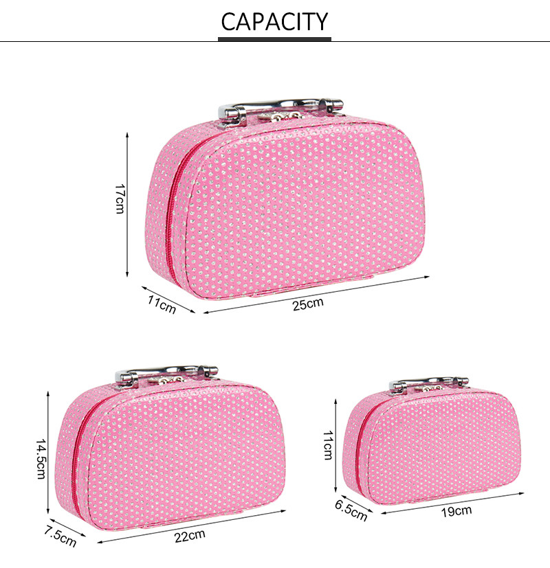 Pink PU Leather Makeup Cosmetic Case With Mirror