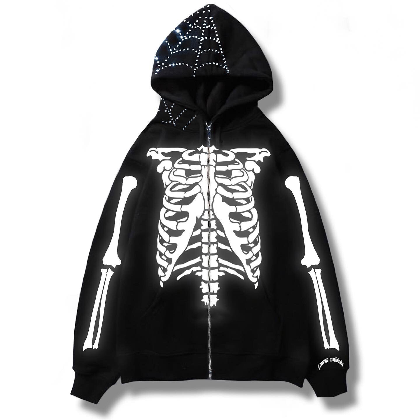 Custom Design Full Zip Up Hoodie with Double Layer Embroidery and Rhinestone Bling