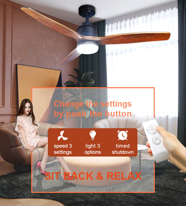 10- Home Appliances 3-Blade Wood Blade Ceiling Fan with LED Lights and Remote Control