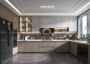 China Customized Lacquer Kitchen Furniture L Shape Wooden Modular Kitchen Cabinets factory