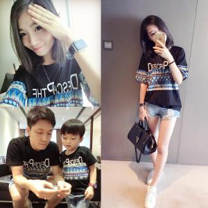 China 2016 Fashion Parent-child outfits Summer Black Bohimian Style T-shirt Casual style factory