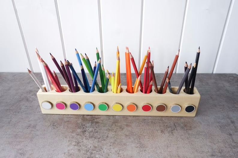 Montessori wood pencil holder crayon holder color sorting adult coloring wood desc organizer artist pencil organizer