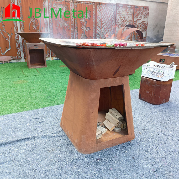 Wood Fuel BBQ Corten Steel Grill Rusty red Color