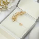 Luxury Alloy Gold Earrings Studs Leaf Flower Shape Shiny Crystals 4 Pcs