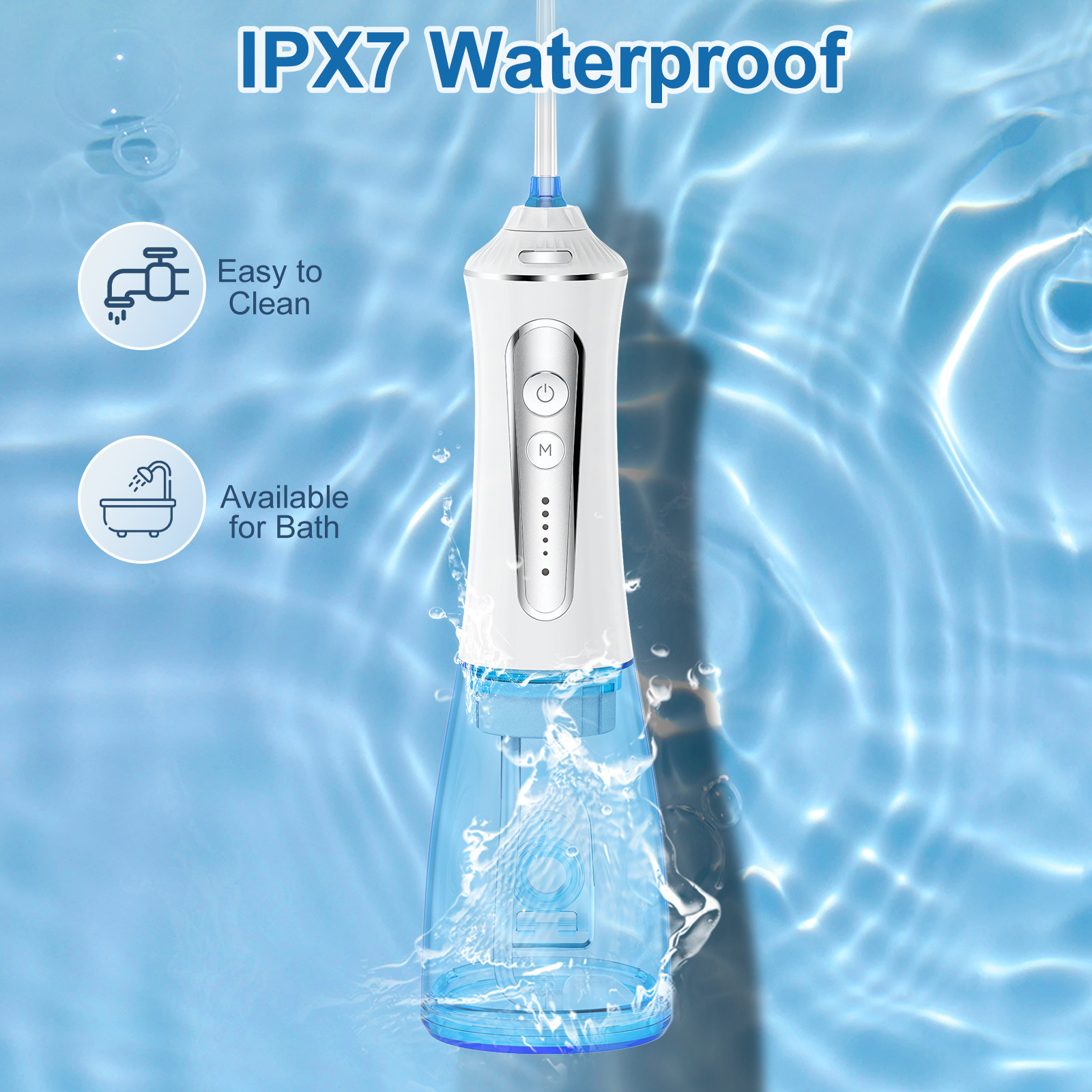 300ml Rechargeable Water Flosser Teeth Cleaner IPX7 Cordless Dental Cleaner with 5 Modes for Effective Tartar Removal