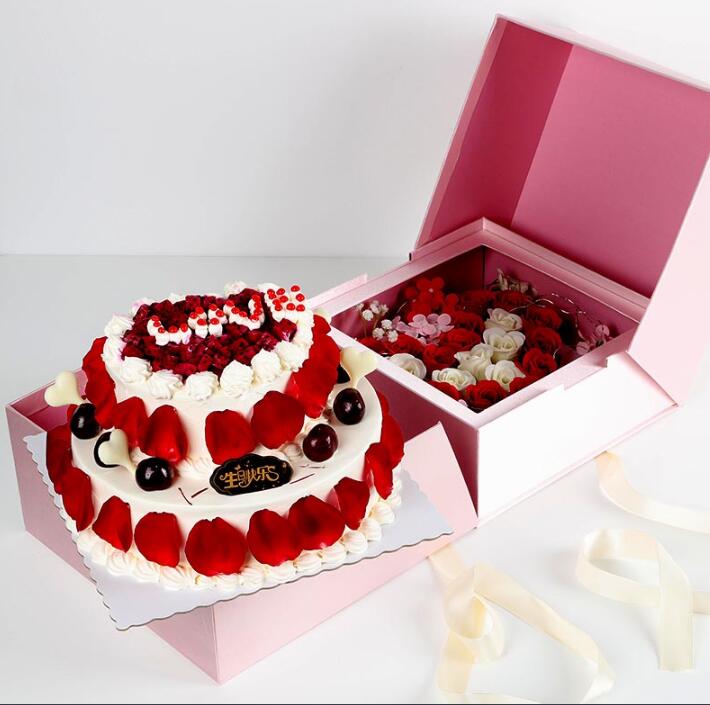 Surprise Cake Flower Chocolate Rose Packaging Paper Cardboard Rigid Birthday Gift Box