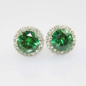 China Sterling Silver 8mm Round Green Cubic Zirconia Earrings (JRE055) factory