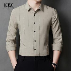 China 5000 2023 Spring End Men's Business Casual Middle-Aged Slim Iron-Free Striped Ice Silk Shirt factory
