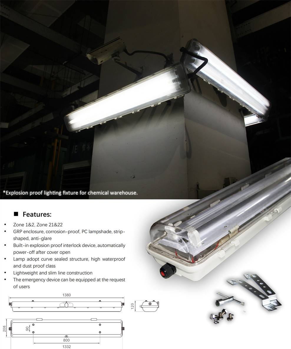 2*18w/2*36w Explosion Proof Fluorescent Light IP66 WF2 Protection Level High CRI Ra≥70