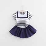 2016 Kid Girl Clothes Navy Style Clothing Set 2pcs Summer Top + Fashion Skirt
