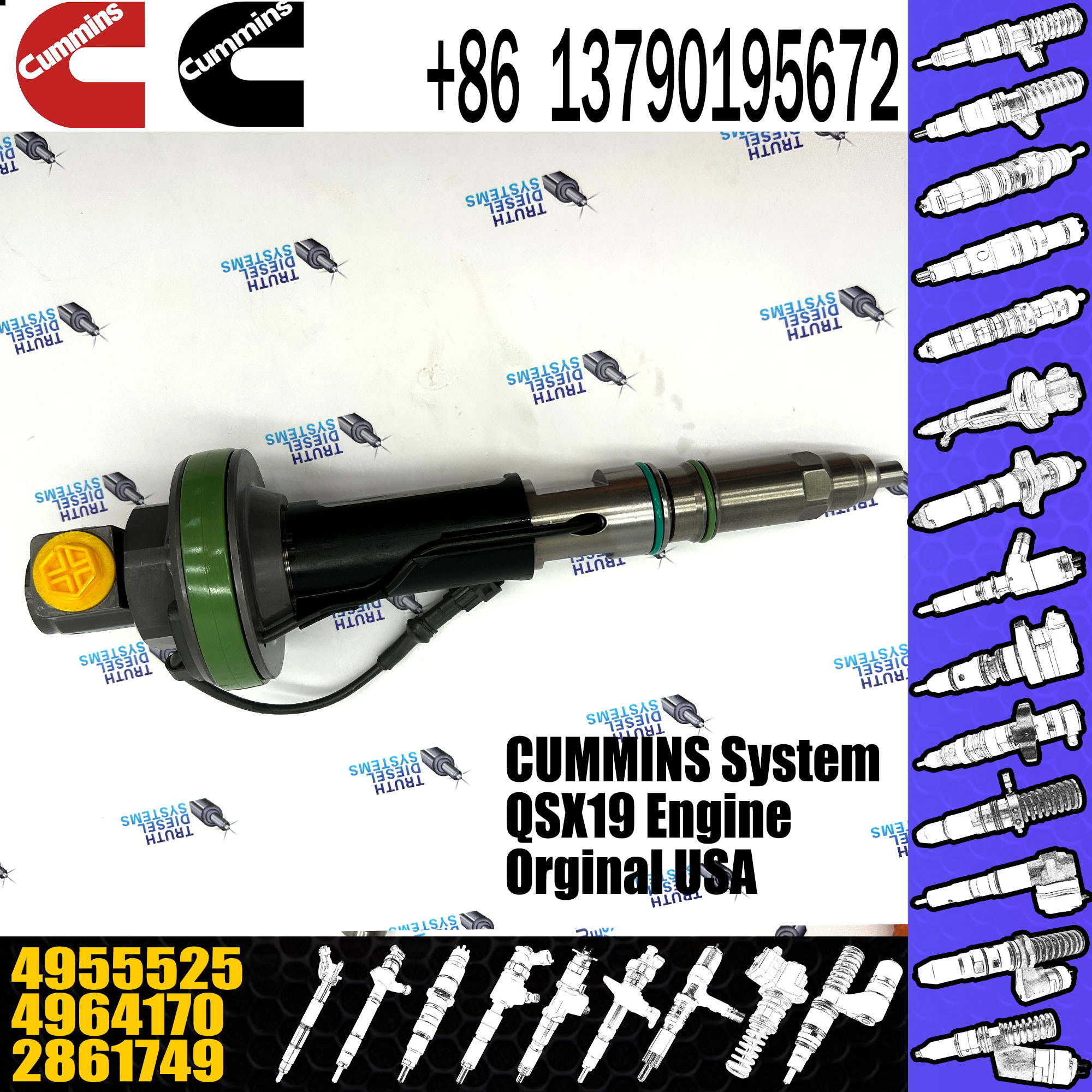 Qsk19 Cm850 Diesel Engine Parts Fuel Injector 4964170 4955524 4964171 4955525