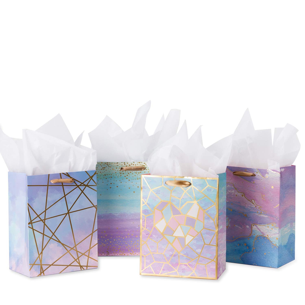 Designer Folding Glossy Shopping Paper Bag With Ribbon Handle and Gravure Printing