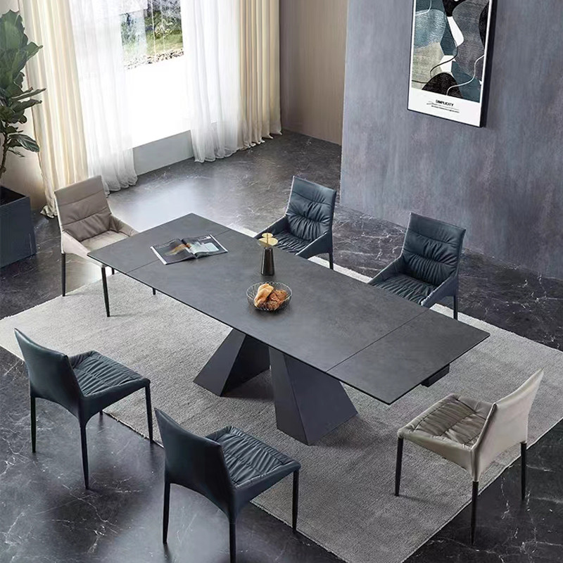 Stylish Rectangular Black Extendable Dining Room Table Functional For 8 seater