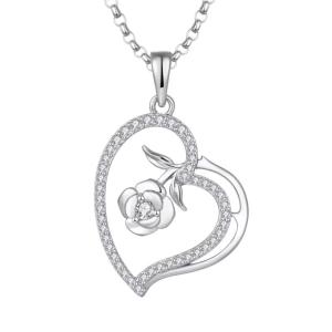 China YASVITTI Custom Women's Pendant Necklace Fine Jewelry Rhodium Plated Rose 925 Sterling Silver Heart Necklace factory