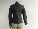 Multi Color Pu Leather Coat , Black Embroidered Mandarin Collar Flower Tw78425