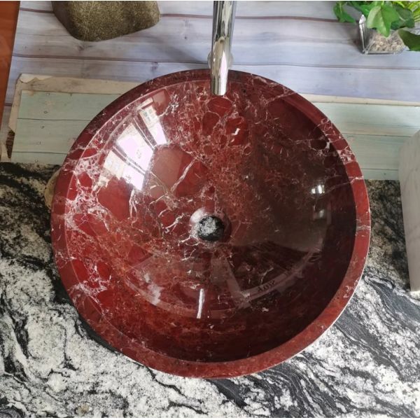 Premium Rosso Levanto Marble Vanity Basin | Crimson Red Sink with White Veins