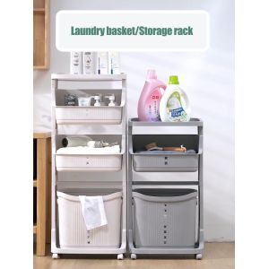 Reusable High 79cm 2 Tier Plastic Laundry Basket With Wheels