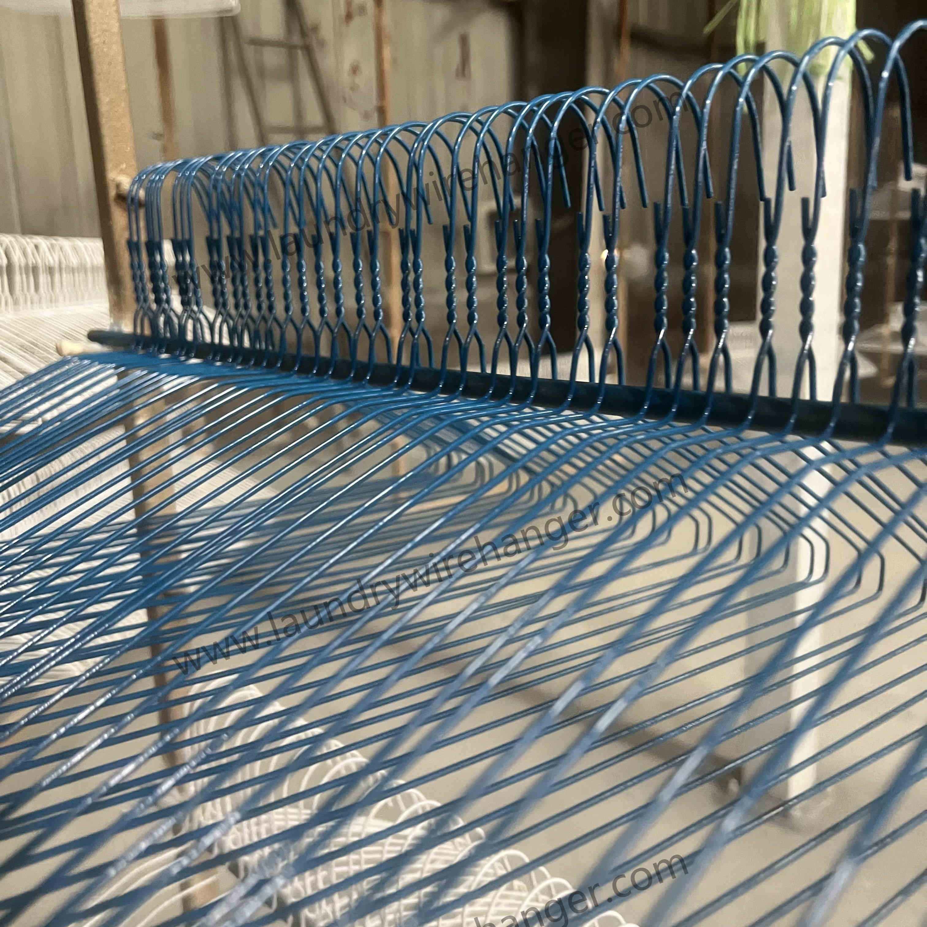18inch Notched Shape Clothes Wire Hanger For Dry Cleaner-Blue