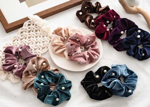 Europe USA large accessories winter flannel beaded hair scrunchies nail pearl