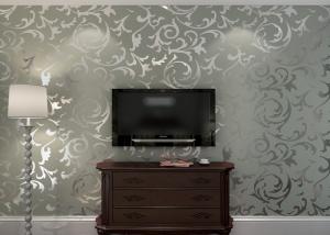 China Embossed Removable European Style Purple Flower Wallpaper For TV Background factory