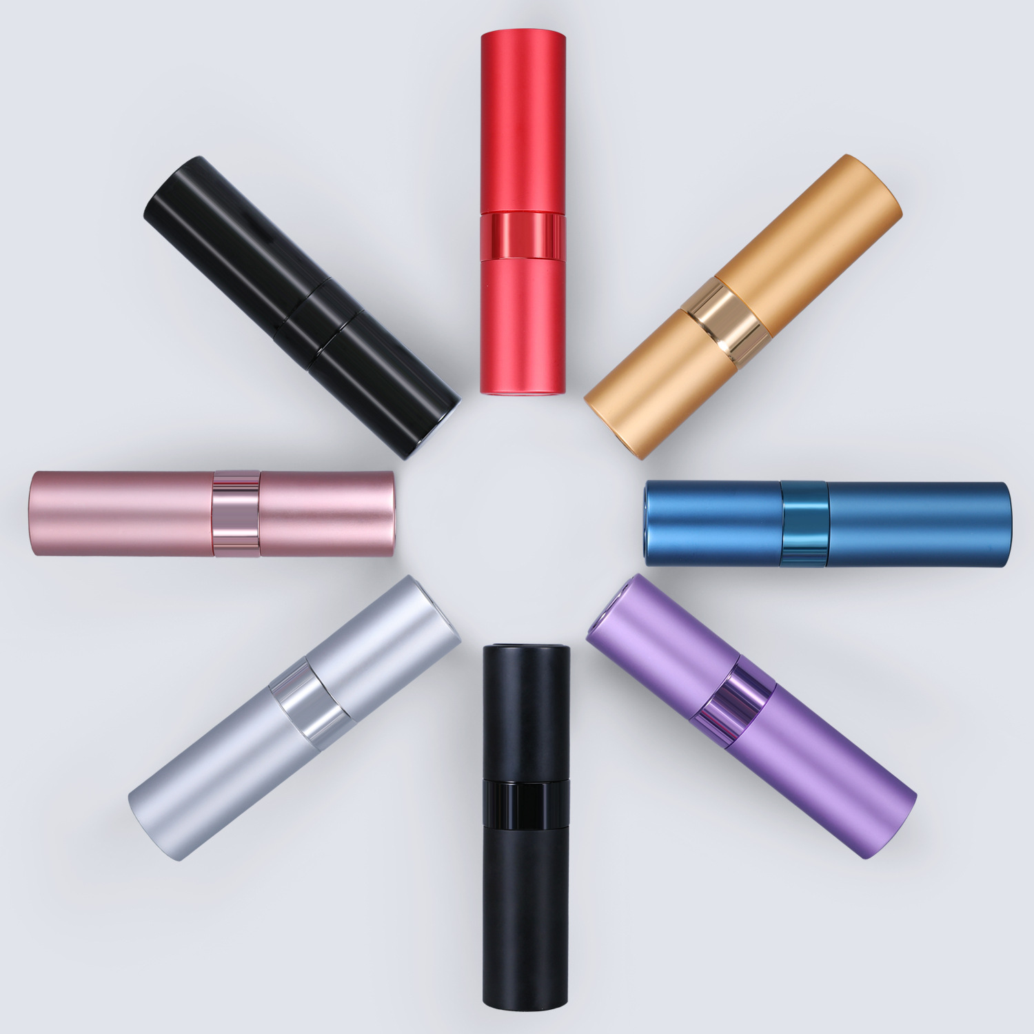 Aluminum Collar 5ml 8ml 10ml Mini Empty Sample Vials Glass Spray Perfume Bottle with Glass Laser Engraved Surface and Box