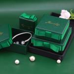 Luxury Green Color Rigid Cardboard Gold Logo Set Jewelry Gift Box With Ribbon