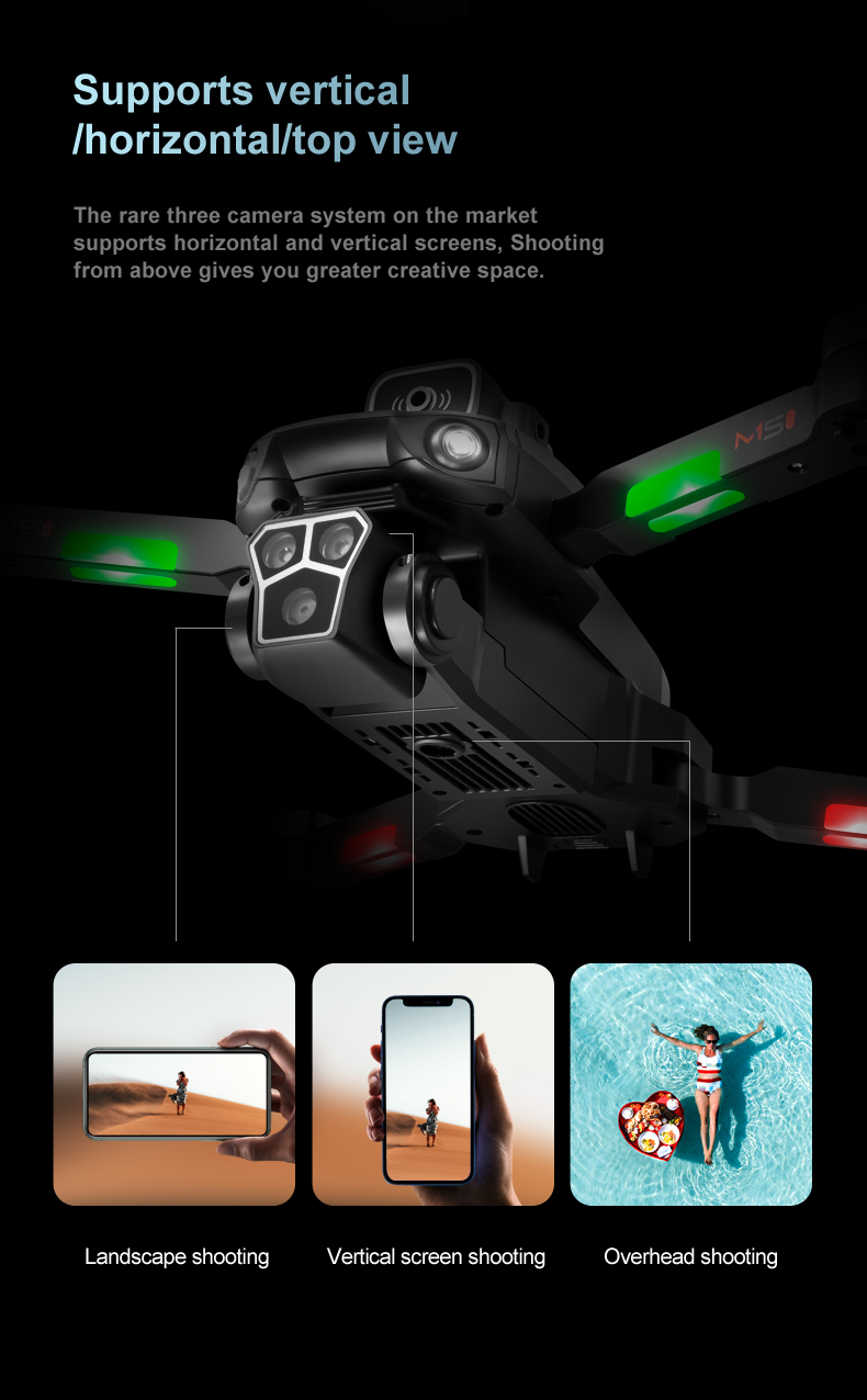 Effortless Flying M1s Drone With 4k Hd 3 Lens Camera Wifi Fpv Brushless 360 Degree Rolling Obstacle Avoidance Quadcopter