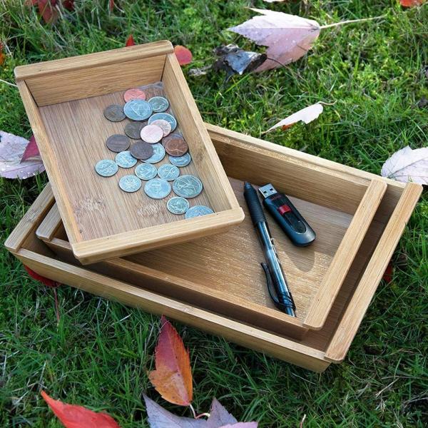 High Strength Small Bamboo Serving Tray 3 Set Nesting Organizer Low Thermal