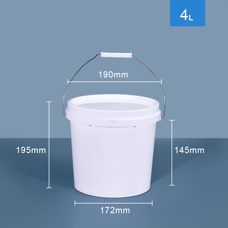 PP Plastic Bucket Iron Handle Lid for Home Food Grade Transparent White Container