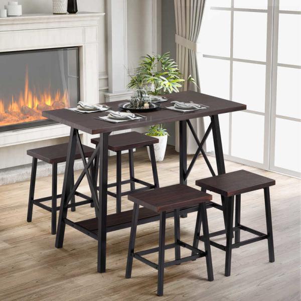 47.3inch Length 5 Piece Bar Table Set Counter Height Pub Table Set