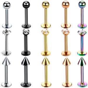 China Surgical Steel Assorted Colors Zircon Labret Stud Lip Piercing Ear Cartilage Tragus Helix Ring Fashion Charming Jewelry factory
