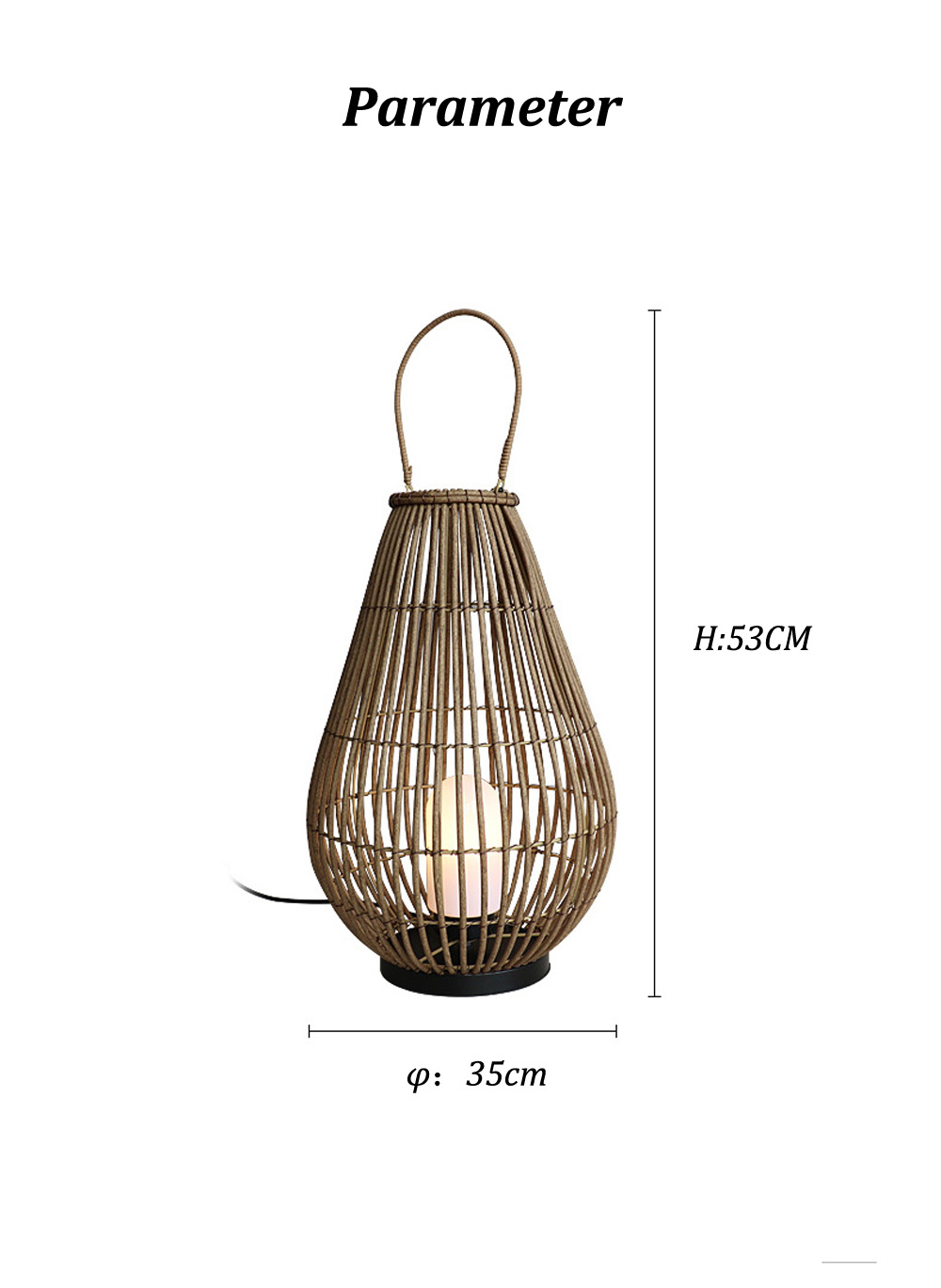 Landscape Outdoor Lanterns Rattan Woven Lamp Rechargeable Pendant