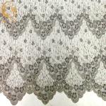 Grey Beaded Decoration Handmade Lace Fabric For Evening Dress