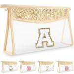 Straw woven clear Chenille Alphabet Makeup Bag Portable zipper waterproof PVC